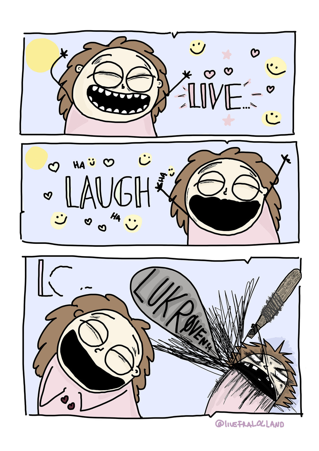 ORIGINALTEGNING (A5 I A4 RAMME MED GUL BAGGRUND) - LIVE-LAUGH-LUK RØVEN