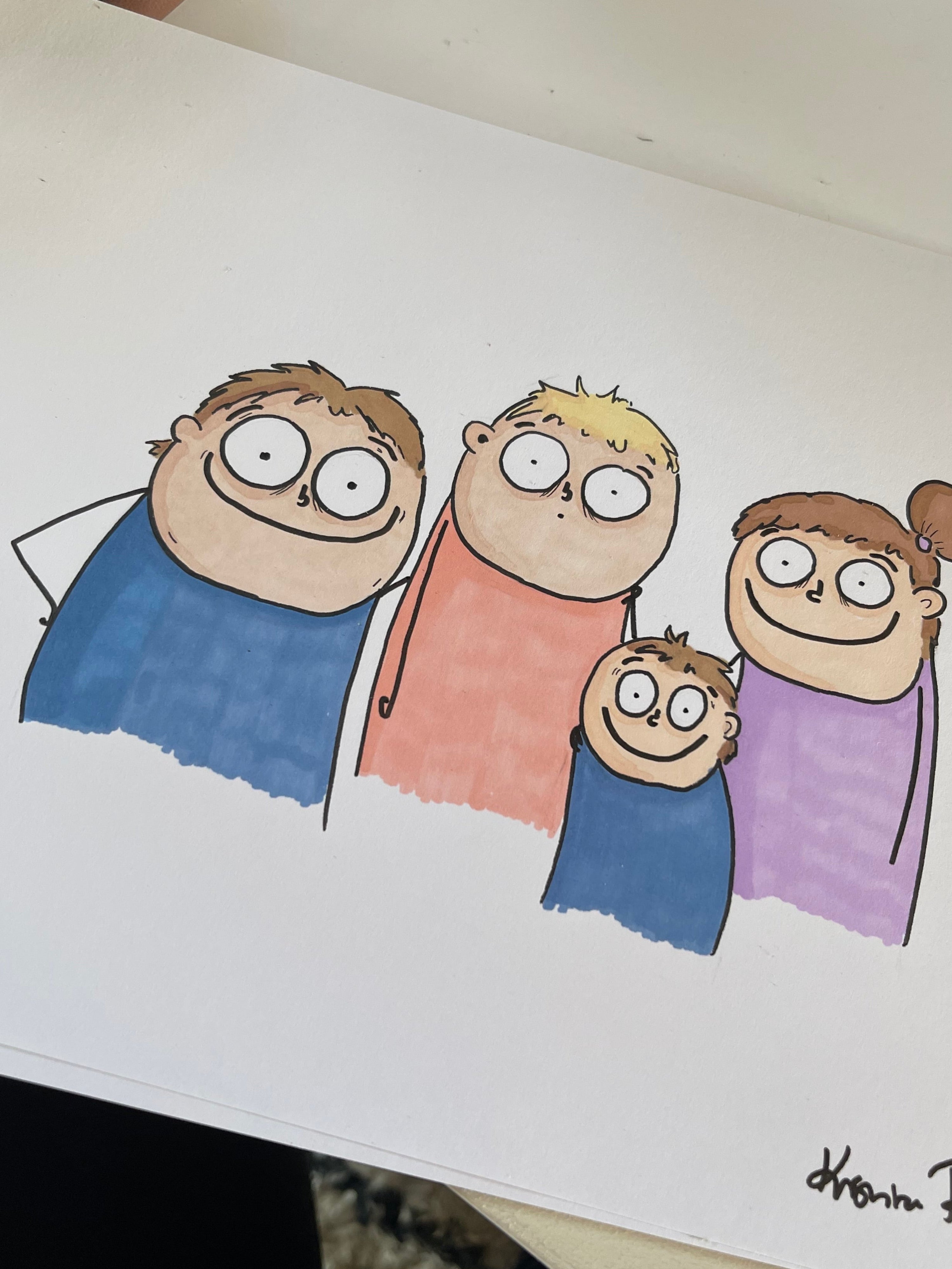 Portrættegning efter foto – 4 personer (A4)