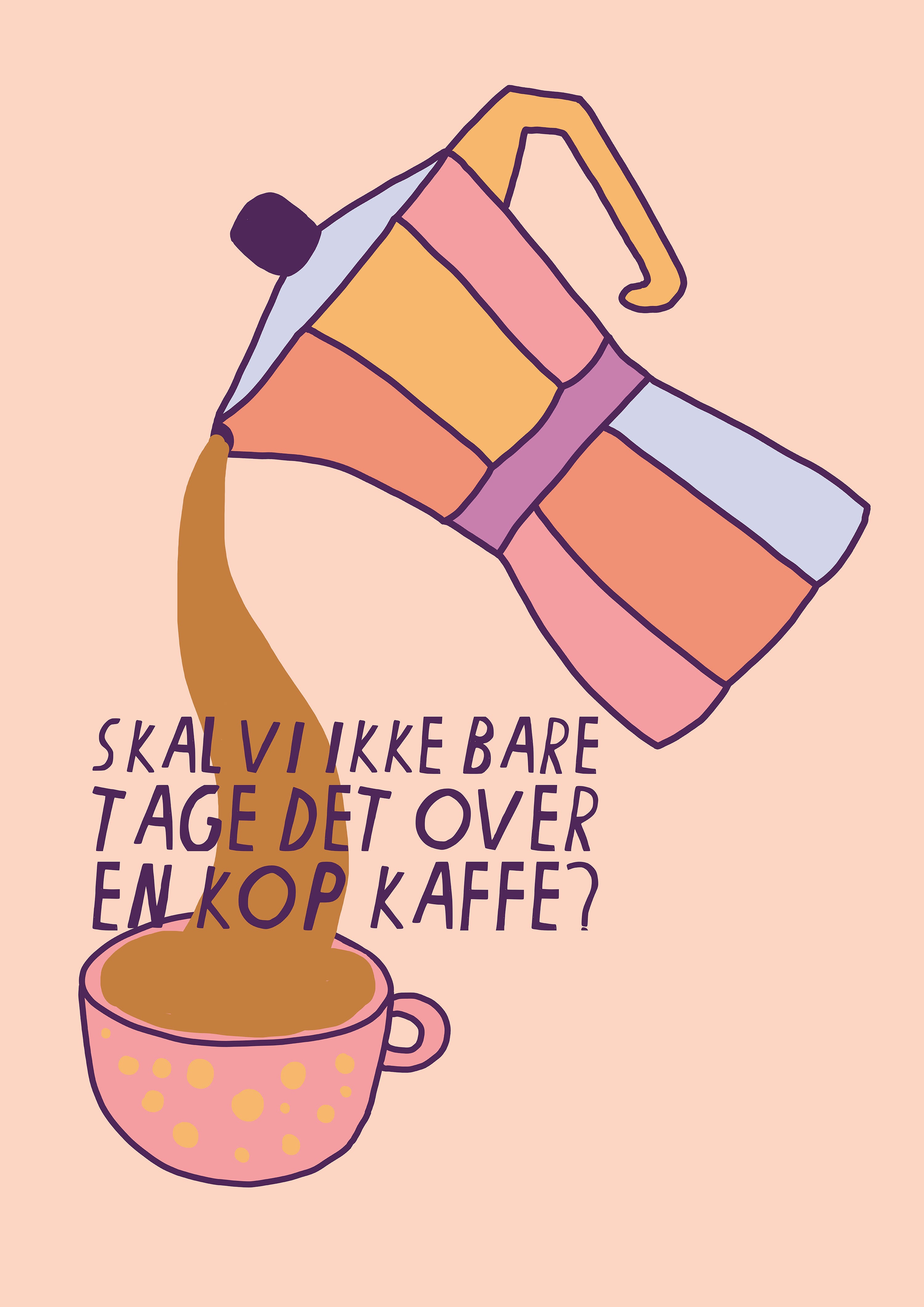 Kaffe print på fin lyserød baggrund